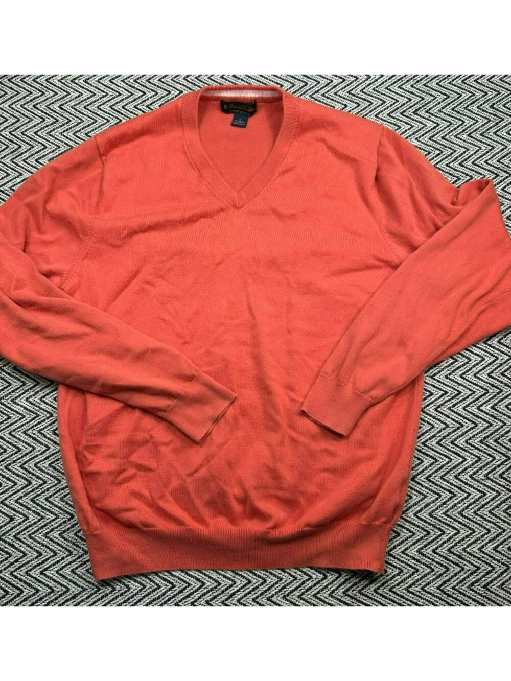 Brooks Brothers Mens Coral V-Neck Sweater Supima Cotton Size Large - Picture 2 of 8